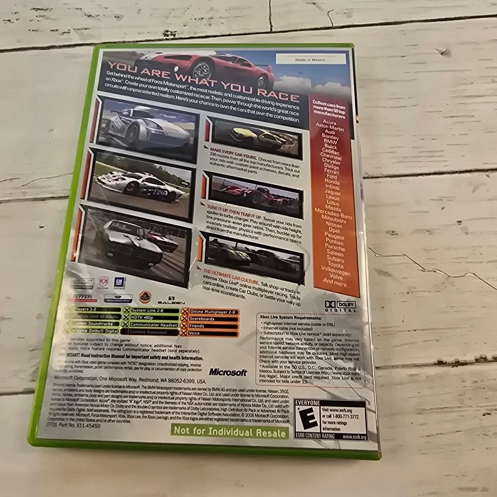 Forza Motorsport Original Xbox Video Game with Xbox Live Arcade NTSC Complete